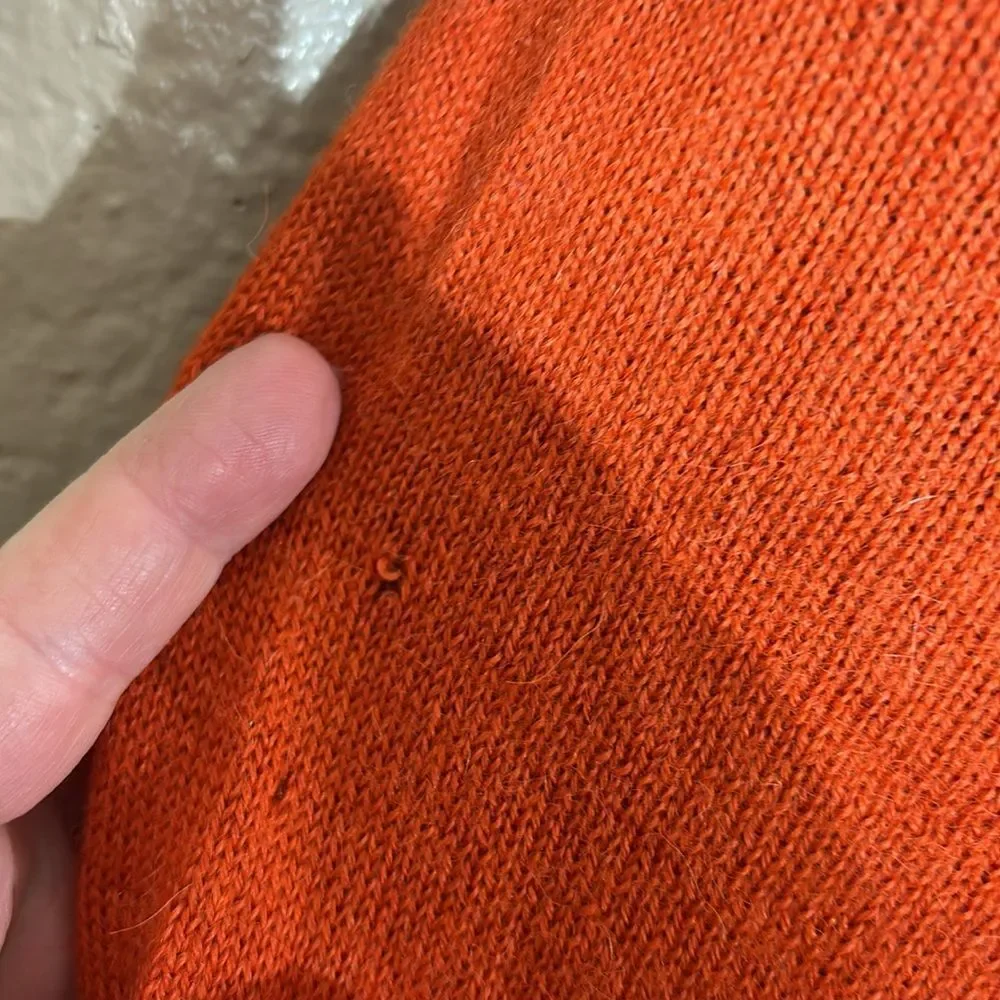 Ulla johnson 100% baby alpaca knit sweater burnt‎ orange tie neck *flaw*